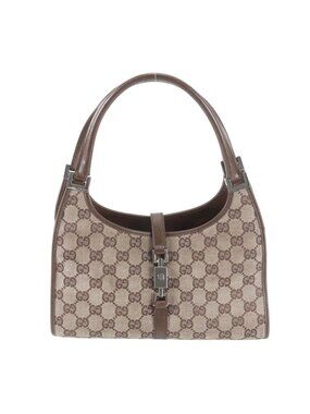 Gucci Jackie GG Canvas Leather Handbag Tote Brown